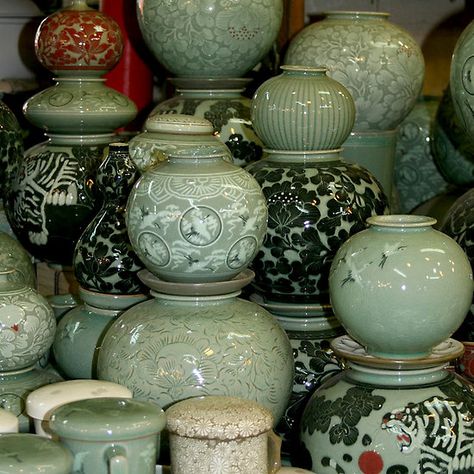 Finished Celadon Pottery | Korea Korean Celadon Pottery, Celadon Aesthetic, Celadon Pottery, Korean Celadon, Korean Ceramics, Asian Pottery, Korean Pottery, Celadon Ceramics, Interior Decoration Accessories