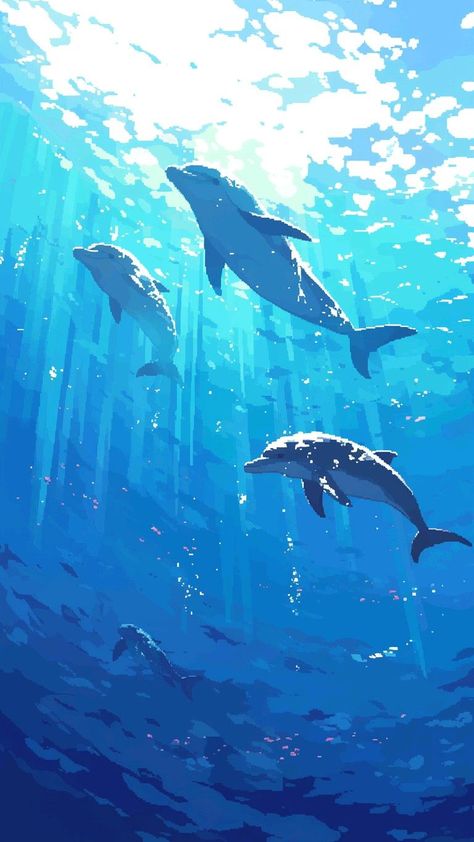 pixel art wallpapers Ocean Aesthetic Artwork, Under Water Digital Art, Turtle Digital Art, Fantasy Ocean Art, Sea Pixel Art, Ocean Fanart, Blue Ocean Wallpaper, Ocean Creatures Art, Free Willy