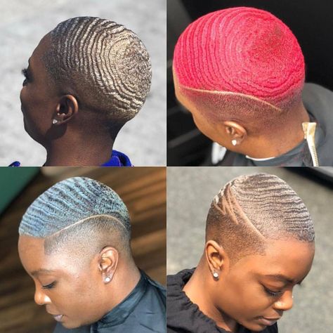 What's your fav cut & colour by @d2themasterbarber on @chocol8tehiigh ?? 😍🌊🌊 so wavey 🌊🌊 #Dopehercuts @hercutsuk . . . . . . . . .… Waves Haircut Women, Female Wavers With Designs, Female Wavers, Pixie Haircut Fine, Haircut Fine Hair, 360 Waves Hair, Pixie Haircut Fine Hair, Shaving Cut, Hairstyles For Straight Hair