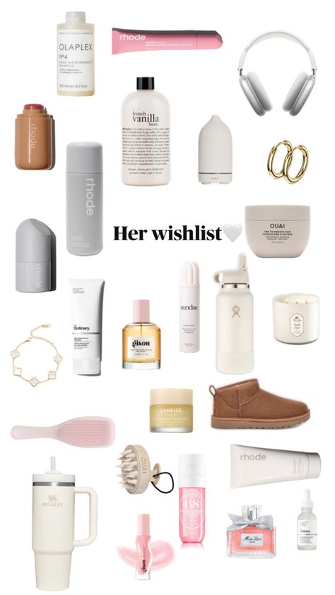 Vanilla clean girl Wishlist mood board Trip Essentials Packing Lists, Olaplex Shampoo, Girl Wishlist, Girly Christmas Gifts, Beautiful Freckles, Girly Christmas, School Bag Essentials, Christmas List Ideas, Bday Wishlist