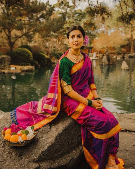 Nalli Silks posted on Instagram: “Swapna looks luminous in our nine yards Kanchipuram silk saree which strikingly resembles the one…” • See all of @nallisilksarees's photos and videos on their profile. Nine Yards Saree, Dhoni Portrait, Temple Saree, Mom Core, Sketching References, Saree Shoot, Nalli Silk Sarees, Nalli Silks, Ravi Varma