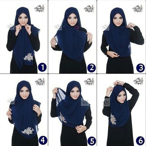 Simple hijab & cover chest Coverage Hijab Style, Full Coverage Hijab, Square Hijab Tutorial, Tutorial Hijab Modern, Blue Hijab, How To Wear Hijab, Tutorials Makeup, Hijab Simple, Simple Hijab