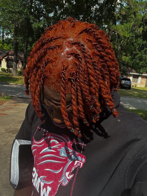 @elijahgost | IG Burgundy And Ginger Locs, Burgundy Locs Men, Loc Color Ideas Men, Ginger Dreads Men, Ginger Locs Men, Dreads With Red Tips Men, Burgundy Dreads Men, Locs Color, Red Dyed Hair