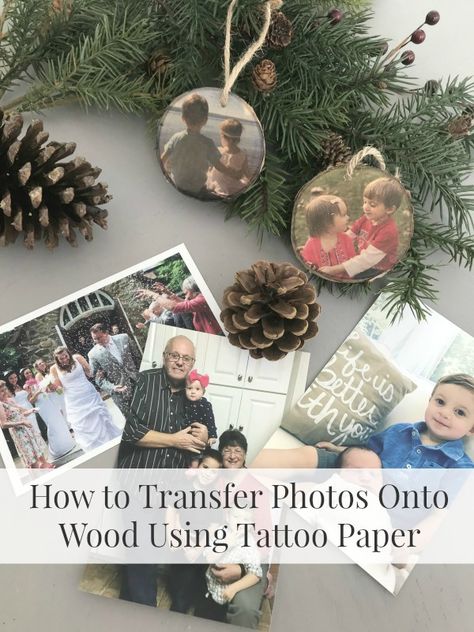 How to Transfer Photos onto wood using Tattoo Paper Photos On Wood Ideas, Photo Onto Wood, Diy Photo Ornaments, Prom Dress Princess, Photo Transfer To Paper, Transfer Techniques, Wood Tattoo, Photo Transfer To Wood, Wood Transfer