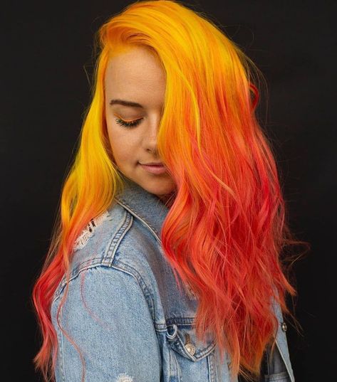 Flame Hair, Hair Mascara, Hair Color Orange, Hair Yellow, Vivid Hair, Fire Hair, Hair Gloss, Hair References, Temporary Hair Color