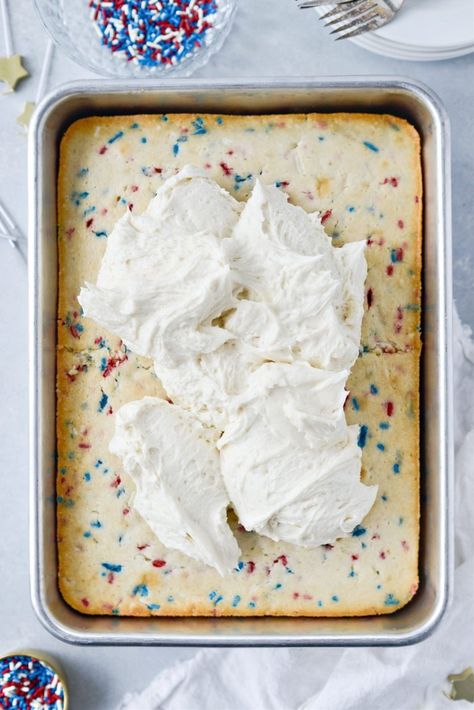 Red White and Blue Funfetti Cake - Simply Scratch White Sprinkle Cake, Funfetti Cake Mix Recipes, Homemade Cake Mixes, Funfetti Cake Mix, Canned Butter, Sprinkle Cake, Funfetti Cake, Box Cake Mix, Cake Mix Recipes