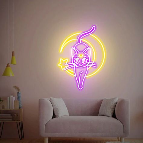 Animal Neon Signs for Sale Neon Light Bedroom, Cat Neon Sign, Unique Wall Lights, Luna Cat, Neon Lights Bedroom, Sailor Moon Luna, Moon Luna, Neon Wall Art, Custom Neon Lights