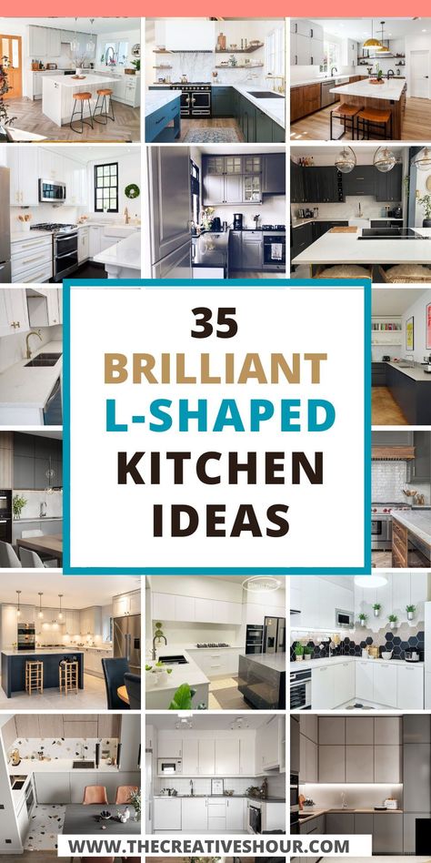 Discover inspiring L-shaped kitchen designs with island layouts, perfect for modern interior design. Explore ideas for cabinets, seating, and floorplans to transform your space into a stylish haven for diner family rooms. L Cabinet Kitchen, Modern Semi Open Kitchen Design, L Design Kitchen Ideas, L Shaped Kitchen Wood Cabinets, Best Kitchen Layouts L Shaped, L Shaped Kitchen With Island Sink, Kitchen With U Shaped Island, Open Plan Kitchen Layout Ideas, Farmhouse Kitchen L Shape