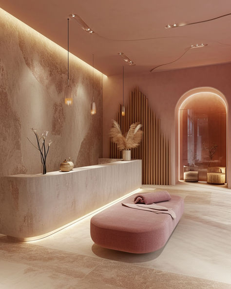 Korean Spa Interior Design, Luxurious Spa Room, Luxury Day Spa Interior Design, Spa And Boutique, Esthetics Spa Decor, Pink Spa Esthetic, Luxury Med Spa Aesthetic, Med Spa Decor Luxury, Day Spa Design