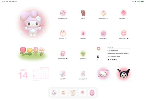 Ipad Aesthetic Layout Pink, Pink Theme Ipad Wallpaper, Kawaii Ipad Wallpaper Pink, My Melody Ipad Homescreen, Pink Sanrio Wallpaper Ipad, Kuromi And My Melody Wallpaper Ipad, Pink Ipad Lockscreen Aesthetic, Sanrio Homescreen Ipad, My Melody Aesthetic Wallpaper Ipad