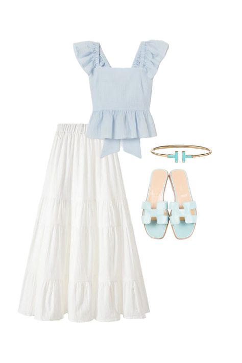 Light Blue Casual Outfits, Spring Clothes 2024, Light Spring Outfit Ideas, Grandmillenial Outfits, Blue Modest Outfit, Light Blue And White Outfit, Light Blue Outfit Ideas, Outfit Inspo Modest, Cute Modest Outfits