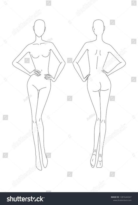 Fashion Model Illustration Template Front And Back, Fashion Body Sketch Front And Back, Back Pose Fashion Illustration, Model Drawing Poses Fashion Sketches Front And Back, Female Fashion Figure Template Front And Back, Front And Back Fashion Template, Fashion Crouqui Poses, Fashion Drawing Back View, Fashion Sketch Template Front And Back