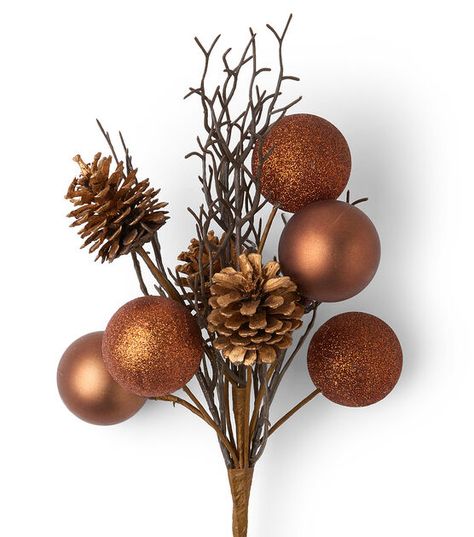 14.5" Christmas Bronze Pinecone & Bauble Bush by Bloom Room | JOANN Holiday Credenza Decor, Bronze Christmas Ornaments, Brown And Gold Christmas Decor, Bronze Christmas Decor, Orange Christmas Decor, Copper Christmas Decor, Copper Christmas, Red Christmas Decor, Christmas Winter Decor