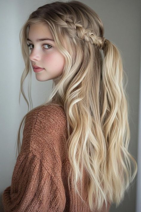 back to school, hairstyles, teens Teen Girls Hairstyles, Back To School Hairstyles For Teens, School Hairstyles For Teens, Teenage Girl Hairstyles, Quick Hairstyles For School, Easy To Do Hairstyles, Braided Crown, Chin Length Haircuts