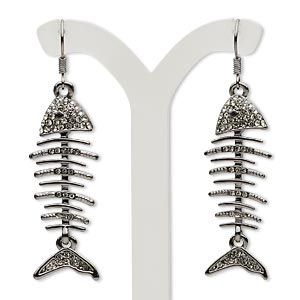 Earring, Czech glass rhinestone and gunmetal-plated; (zinc-based alloy), smoke, 2-1/4 inches with fish skeleton and fishhook earwire. Sold per pair. $11.46 Fish Skeleton, Skeleton Earrings, Stylish Earrings, Fish Hook Earrings, Secret Society, Stylish Earring, Everyday Jewelry, Fort Lauderdale, Metal Rings