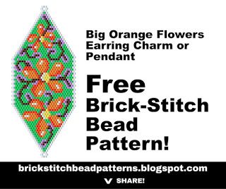 Free Big Orange Flowers Brick Stitch Beaded Earring or Pendant Pattern with printable pdf!  http://brickstitchbeadpatterns.blogspot.com Stitch Bead Pattern, Beaded Patterns, Stitch Earrings, Square Stitch, Bead Tutorials, Flowers Earrings, Bead Earring, Beaded Earring, Brick Stitch Earrings