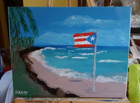 Puerto Rico Drawings Easy, Puerto Rico Aesthetic Art, Puerto Rico Drawings, Puerto Rico Painting Ideas, Puerto Rico Painting, Puerto Rico Canvas Paintings, Flamboyan Tree Puerto Rico Painting, Cute Easy Paintings, Puerto Rico Art