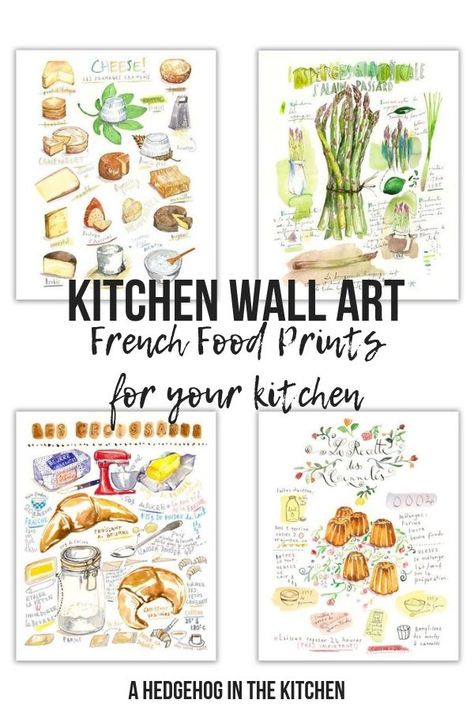 Kitchen Wall Art // Our selection of French kitchen wall art prints all available on Etsy! French cheeses, croissants, asparagus, Parisian breakfast, cannelés & more! // #kitchenwallart #frenchkitchen #Etsy #frenchkitchenwallart Kitchen Posters Printable, Parisian Breakfast, French Croissants, Traditional French Recipes, Kitchen Wall Art Printables, Food Prints, Gifts From The Kitchen, Kitchen Tiles Design, Kitchen Design Color