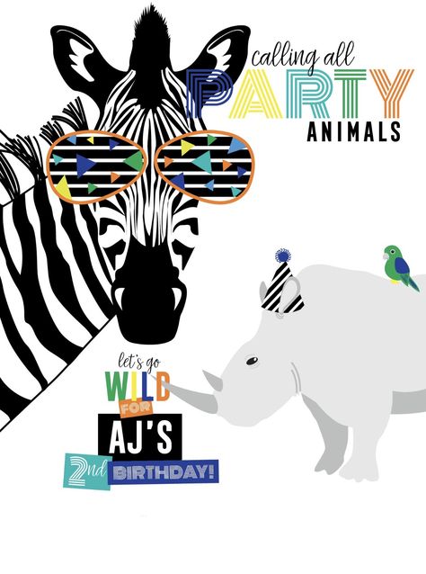 Zebra Party Ideas, Modern Party Animal Birthday Theme, Party Animal Birthday Shirt, Party Animal Invitation, Black And White Party Decorations, Zebra Birthday Party, Camo Birthday Party, Animal Party Decorations, Techno Party