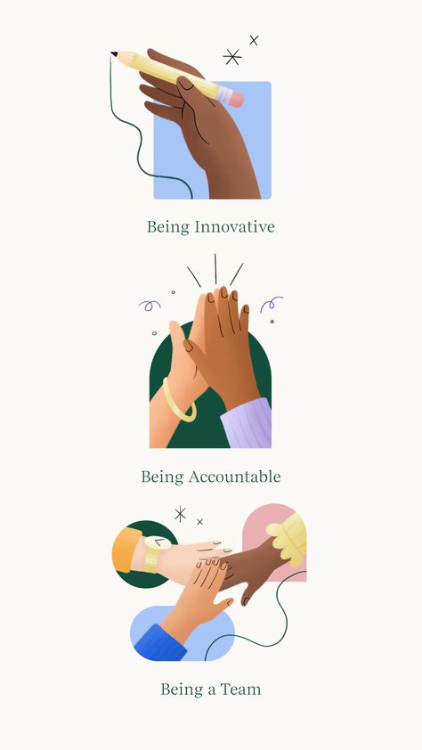 Core Values Illustration, Company Culture Design, Community Illustration Art, Diversity And Inclusion Illustration, Corporate Illustration Design, Team Illustration Design, Values Graphic Design, Simple Hand Illustration, Branding With Illustration