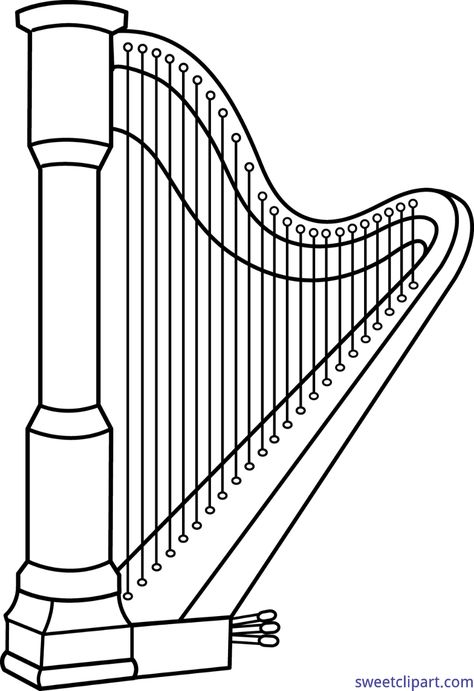 Musical Instruments Drawing, Celtic Harp, Irish Harp, Decorative Lines, Greeting Card Envelope, Drawing Exercises, Mom Art, Clipart Black And White, Coloring Pages Printable