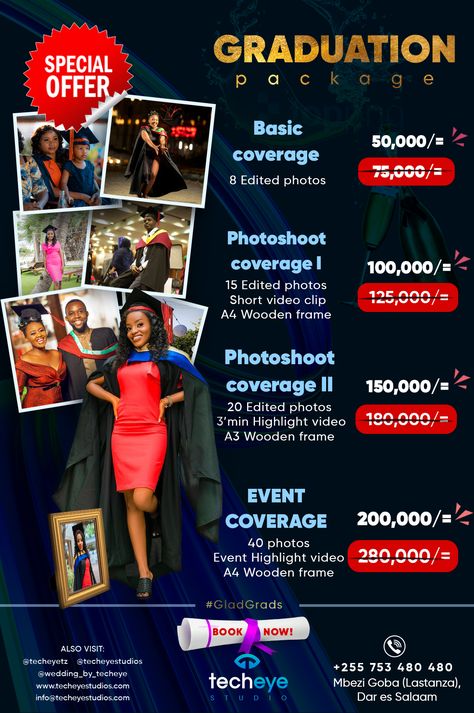 Photography Fliers, Flayer Designs, Convocation Photography, Black Creatives, Female Portrait Poses, Rate Card, Photography Price List, Price List Design, Advertising Graphics