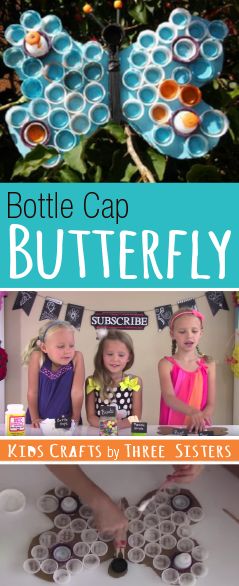 BOTTLECAP BUTTERFLY CRAFT - KIDS CRAFT Upcycle plastic bottle caps into animal crafts. We made a cool bottle cap butterfly by gluing and painting our bottle caps onto a cardboard cutout. Butterfly Kids Craft, Plastic Bottle Tops, Bottle Top Crafts, How To Make Butterfly, Upcycle Plastic, Butterfly Craft, Plastic Bottle Caps, Craft Kids, Butterfly Kids