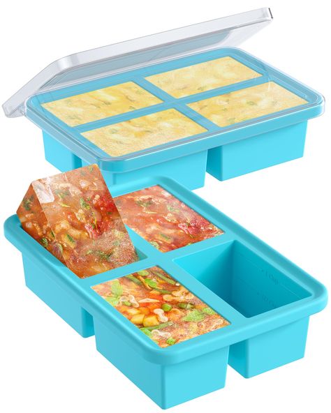 PRICES MAY VARY. 【Silicone Freezer Molds】Silicone freezer trays with lid each compartment is marked with a clear fill line, ½ Cup(125ml) and 1 Cup(250ml), Easy distribution of the right amount of food, Ideal for freezing soups, sauces, broths, leftovers, ice cubes, meal prep. 【Easy Meal Prep】Silicone soup freezer molds make freezing, storing and reheating food easy and convenient. just reheat the frozen soup cubes in the microwave or in a saucepan. 【Food Grade Material】Silicone freezer molds are Soup Cubes, Frozen Soup, Porch Cabinet, Ice Cube Tray Molds, Freezer Containers, Frozen Ice, Molds Silicone, Silicone Ice Cube Tray, Food Easy