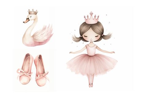 Swan Clipart, Ballerina Illustration, Ballerina Clipart, Pink Swan, Girls Ballet Flats, Ballerina Art, Pink Ballerina, Planner Girl, Baby Art