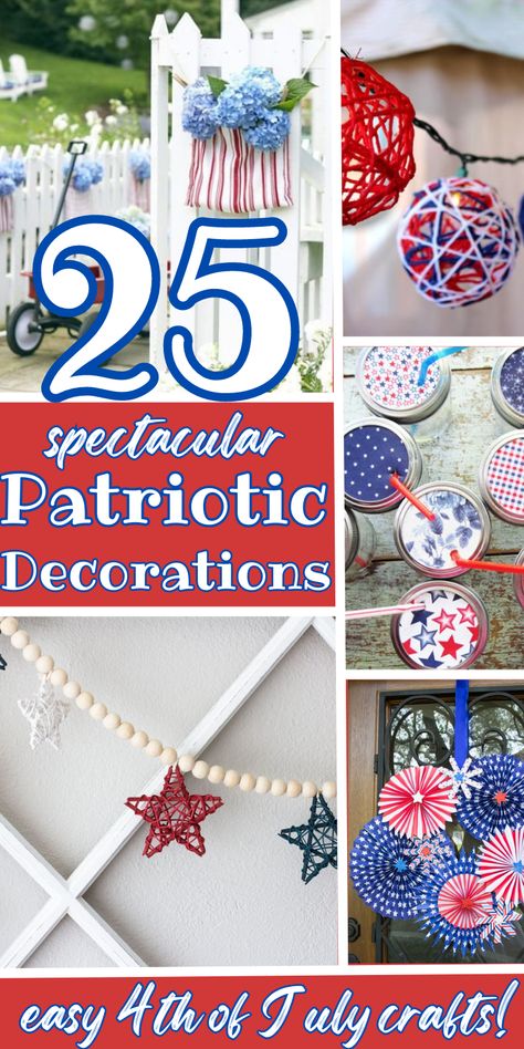 If need red white and blue crafts, check this out! Here are 25 patriotic decorations that you can DIY! This festive home decor is ideal for Memorial Day, 4th of July or Summer! These 4th of July crafts for adults are so easy that even the kids can help! DIY patriotic crafts are a wonderful way to celebrate America in a fun and festive way! DIY 4th of July Decorations | Patriotic Ornaments Diy, Fourth Of July Crafts For Adults, July Crafts For Adults, 4th Of July Diy Decor, Diy 4th Of July Crafts, Diy 4th Of July Decorations, Red White And Blue Crafts, Patriotic Decorations Diy, Labor Day Decorations