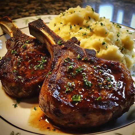 🐑 Glazed Lamb Chops with Mashed Potatoes 🥔 Ingredients: For the Lamb Chops: 4 lamb chops (about 1 inch thick) 🐑 Salt and pepper, to taste 🧂 1 tbsp olive oil 🫒 2 tbsp butter 🧈 2 cloves garlic, minced 🧄 1/4 cup balsamic vinegar 🍇 2 tbsp honey 🍯 1 tbsp fresh rosemary, chopped (or 1/2 tsp dried) 🌿 For the Mashed Potatoes: 2 lbs potatoes, peeled and cubed 🥔 Salt, for boiling water 🧂 1/2 cup milk or heavy cream 🥛 4 tbsp butter 🧈 Salt and pepper, to taste 🧂 Fresh parsley, chopped (for garnish) 🌿 Ins... Glazed Lamb Chops, Sweet Chili Sauce Recipe, With Mashed Potatoes, Yummy Comfort Food, Sweet Chili Sauce, The Lamb, Lamb Chops, Sweet Chili, I Want To Eat