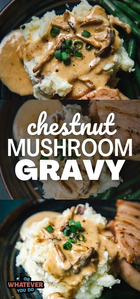 Homemade Chestnut Mushroom Gravy Chestnut Mushroom, Mushroom Gravy Recipe, Marinated Pork Chops, Mushroom Sauce Recipe, Homemade Gravy, Mushroom Gravy, Marinated Pork, Rice Pasta, Supper Recipes