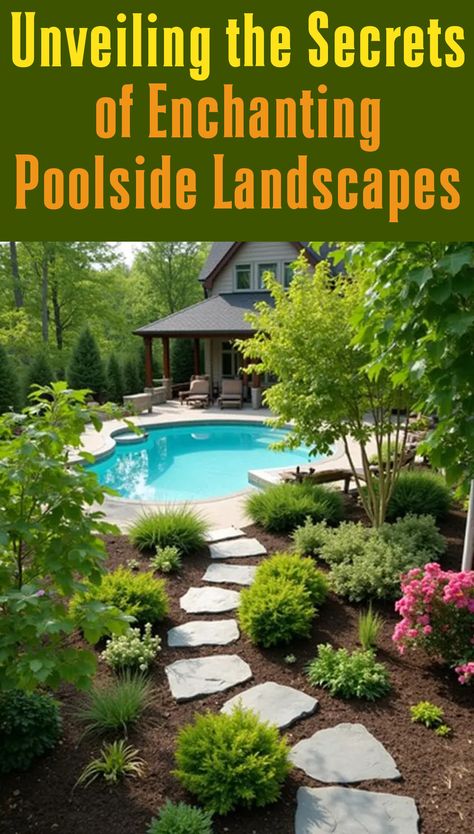 Discover 17 beautiful landscaping ideas perfect for enhancing your swimming pool area and enjoyment of outdoor living. Pool Border Landscaping, Landscaping Around Inground Pool, Poolside Landscape Ideas, Poolside Landscaping, Pool Area Landscaping, Farm Pool, Country Pool Landscaping, Swimming Pool Area, Backyard Landscaping With Pool