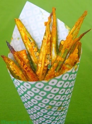 Okra Fries - roasted in the oven with some indian spices Baked Okra, Okra Fries, Okra Recipes, Csa Recipes, Health Nut, Indian Snacks, Garden Recipes, Indian Spices, Veggie Dishes