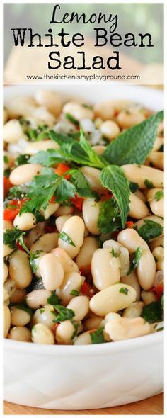 Lemony White Bean Salad ~ Serve up this flavor-packed salad as a side, or pair it with crackers for a a totally tasty dip.  It's perfect for healthier snacking & eating! #NewBeginnings #sponsored www.thekitchenismyplayground.com Lemony White Bean Salad, Been Salad, White Bean Salad Recipes, Packed Salad, Savory Treats, White Bean Salad, Fresh Salad Recipes, Bean Salad Recipes, Bbq Sides