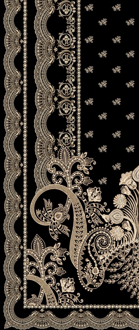 Dupatta Border Designs Embroidery, Victorian Inspired Fashion, Digital Dupatta, Flower Drawing Design, Beadwork Embroidery, Paisley Art, Abstract Pattern Design, Textile Prints Design, Batik Design