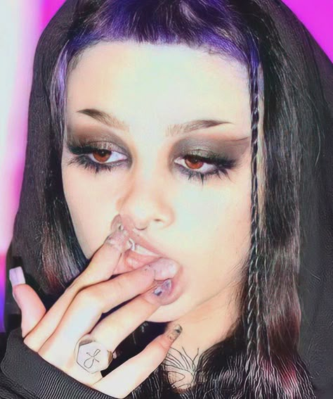 Piercings, A Woman, Purple, Makeup, Hair, Black, Make Up