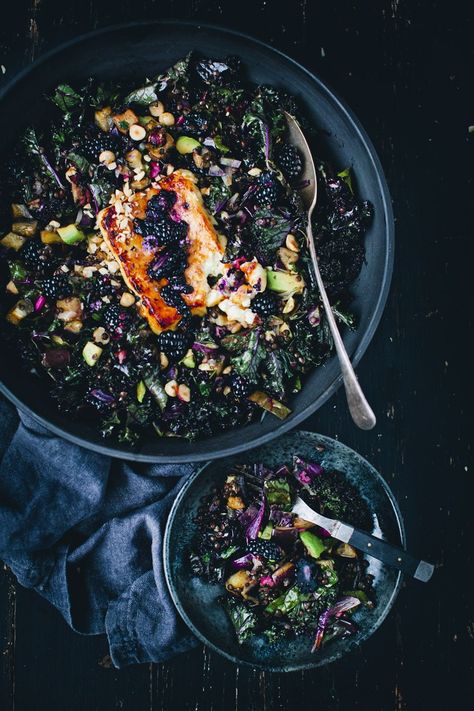 Purple Kale Salad, Purple Kale Recipes, Nourishing Salads, Purple Salad, Honey Feta, Blackberry Salad, Purple Kale, Salads Recipes, Harvest Salad