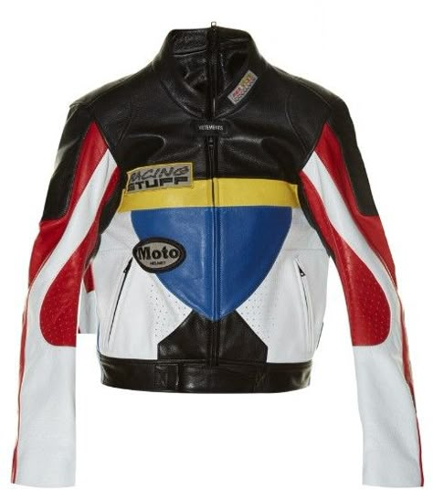 VETEMENTS Colour-block leather biker jacket Colorful Leather Jacket, Color Leather Jacket, Coloured Leather Jacket, Moto Jacket Outfit, Colorblock Jacket, Rider Jacket, Colorful Jacket, Riders Jacket, Color Block Jacket