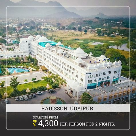 Choose to stay at Radisson, Udaipur  INR 4,300/- Per Person for 2 Nights.  ✓ Accommodation in well-appointed room ✓ Including All Meals ✓ Welcome drink on arrival   #Hotel #Rooms #BookNow #Radisson #Udaipur #Hotels #Price #hotelroom #hotelstay Goa Wedding, Palace Resorts, Palace Wedding, Pool Activities, Tourist Sites, Best Wedding Planner, Destination Wedding Venues, Destination Wedding Planner, Udaipur