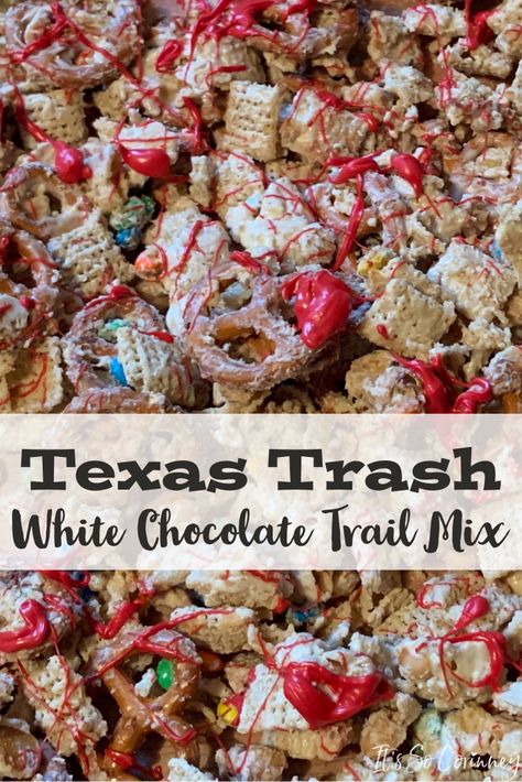 White Trash Recipe Christmas, White Trash Mix Chex Cereal, Texas Trash Chex Mix Recipes, Trash Mix Recipe, Texas Trash Recipe, Chex Mix Recipes Christmas, Chex Mix Recipes Sweet, Sweet Chex Mix, Sweet Chex