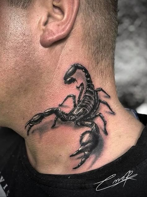 Scorpion Neck Tattoo, Scorpion Tattoos, Scorpio Zodiac Tattoos, Herren Hand Tattoos, Salvation Tattoo, Lion Tattoo Sleeves, Hip Thigh Tattoos, Throat Tattoo, Scorpio Tattoo