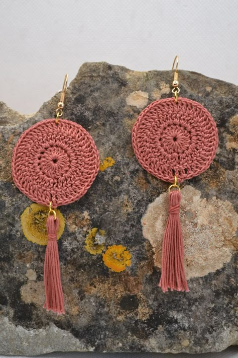 Buy yours, or learn how to make it with me. South Portugal, Crochet Jewlery, Earrings Patterns, Crochet Jewelry Patterns, Crochet Earrings Pattern, Handmade Jewelry Gift, Unique Crochet, Earring Patterns, Fabric Jewelry