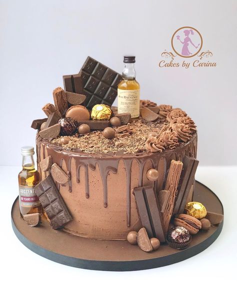 Cakes By Carina on Instagram: “A chocolate indulgence drip cake with the birthday gus favourite whisky bottles happy birthday to Ben another that was made for yesterday…” Whisky Cakes For Men, Choc Drip Cake, Grandpa Birthday Cake, 60th Birthday Cake For Men, Whisky Cake, Bottle Cake, 60th Birthday Cakes, Grandpa Birthday, Whisky Bottle