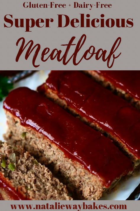 Classic comfort food at it's finest! This Gluten-Free savory homestyle Meatloaf Recipe is filled with amazing flavor and is topped with a thick sweet and tangy bold sauce. Incredibly easy to make, no breadcrumbs, and lower in carbs. A win win dinner! #glutenfreerecipes #dinner #meatloaf #savory #dinnerrecipes Meatloaf Sauce Recipe, Gluten Free Meatloaf Recipe, Homestyle Meatloaf, Savory Meatloaf, Dairy Free Pasta Recipes, Meatloaf Sauce, Gluten Free Meatloaf, Dairy Free Keto Recipes, Dairy Free Recipes Easy