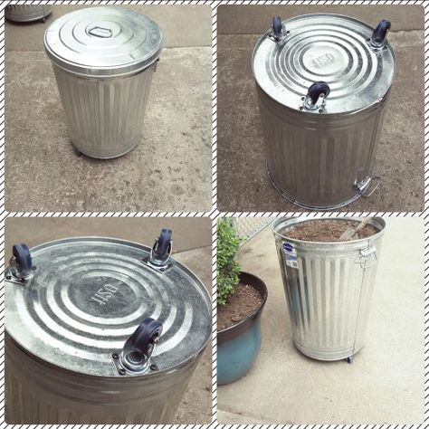 Add Casters to a steal garbage can for an easy to move potting soil storage container! How To Store Potting Soil In Garage, Fertilizer Storage Ideas, Potting Soil Storage Container, Soil Storage Container, Potting Soil Storage Ideas, Potting Soil Storage, Soil Storage, Compost Storage, Bench Planter