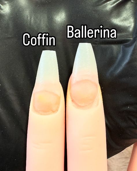 Coffin vs ballerina #nailshapes #nailsbymeena0 #meenasnailart Coffin Vs Ballerina Nails, Ballerina Vs Coffin, Cute Ballerina Nails, French Nails Ballerina, Ballerina Acrylics, Ballerina Acrylic Nails, Ballerina Nails, French Girls, Nail Shapes