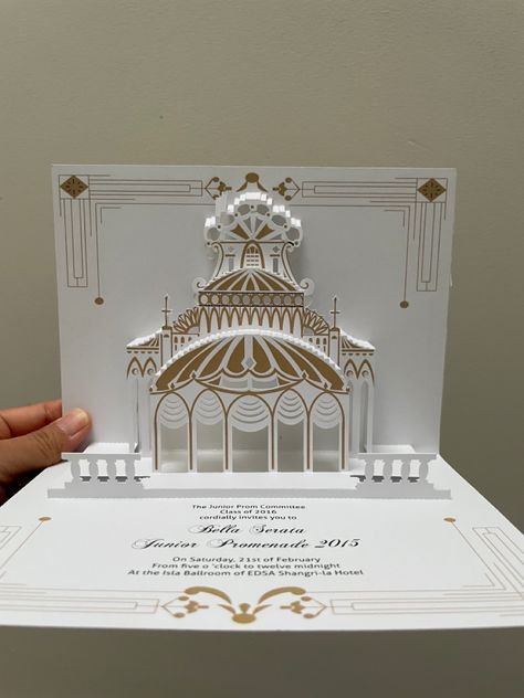 What a great pop up invitation to send out especially when it links back to your wedding venue. Pop Up Wedding Card, Pop Up Wedding Invitation, Wedding Invitation Ideas Unique Creative, Ishtar Gate, Popup Cards, Diwali Card, Pop Up Invitation, Cottagecore Wedding, Box Invitations