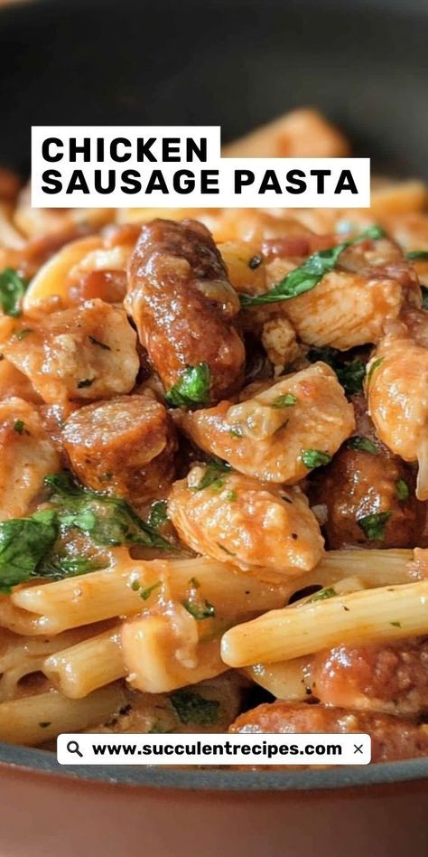 Enjoy this Easy Chicken Sausage Pasta with Spinach and Tomatoes for a nutritious and flavorful dinner! The combination of savory chicken sausage, fresh spinach, and juicy tomatoes creates a colorful and satisfying meal that's ready in under 30 minutes. Tomato Basil Chicken Sausage Pasta, Chicken And Apple Sausage Recipes Meals, Chicken Spinach Sausage Recipes, Turkey Sausage Meals, Tomato Basil Chicken Sausage Recipes, Quick Dinner Ideas With Sausage, Chicken Apple Sausage Recipes Healthy, Chicken Sausage Pesto Pasta, Chicken And Smoked Sausage Recipes