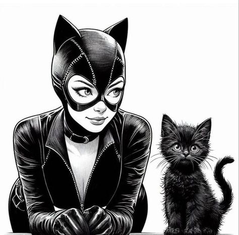 Catwoman Drawing, Catwoman Art, Frankenstein Tattoo, Frankenstein Art, Catwoman Comic, Dope Cartoons, Hello Kitty Tattoos, Atlanta Artist, Outline Drawings